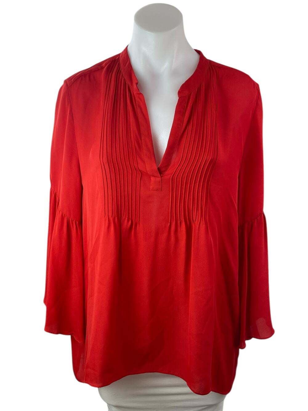 Tangerine Women's Red 100% Silk Long Sleeve Pintuck Babydoll Blouse Top Size M